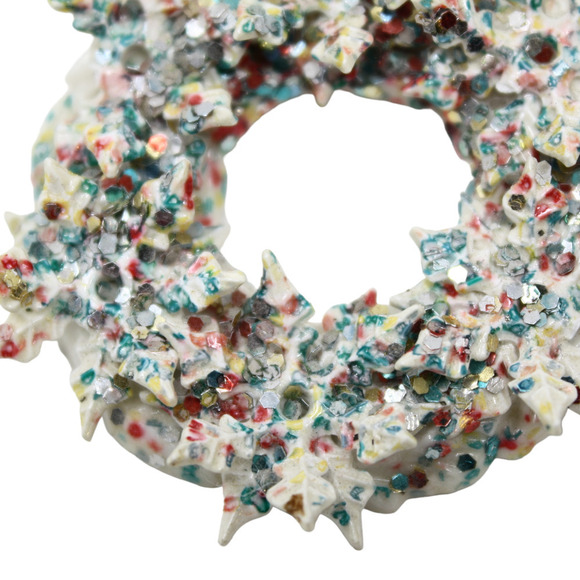 Vintage White Christmas Holiday Sparkle Snowflake Wreath Pin 2" Across - Hey Viv - Picture 2 of 5